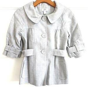 Ann Taylor Loft Belted Jacket in Grey Linen, Short Sleeves, Pockets, Sz 0